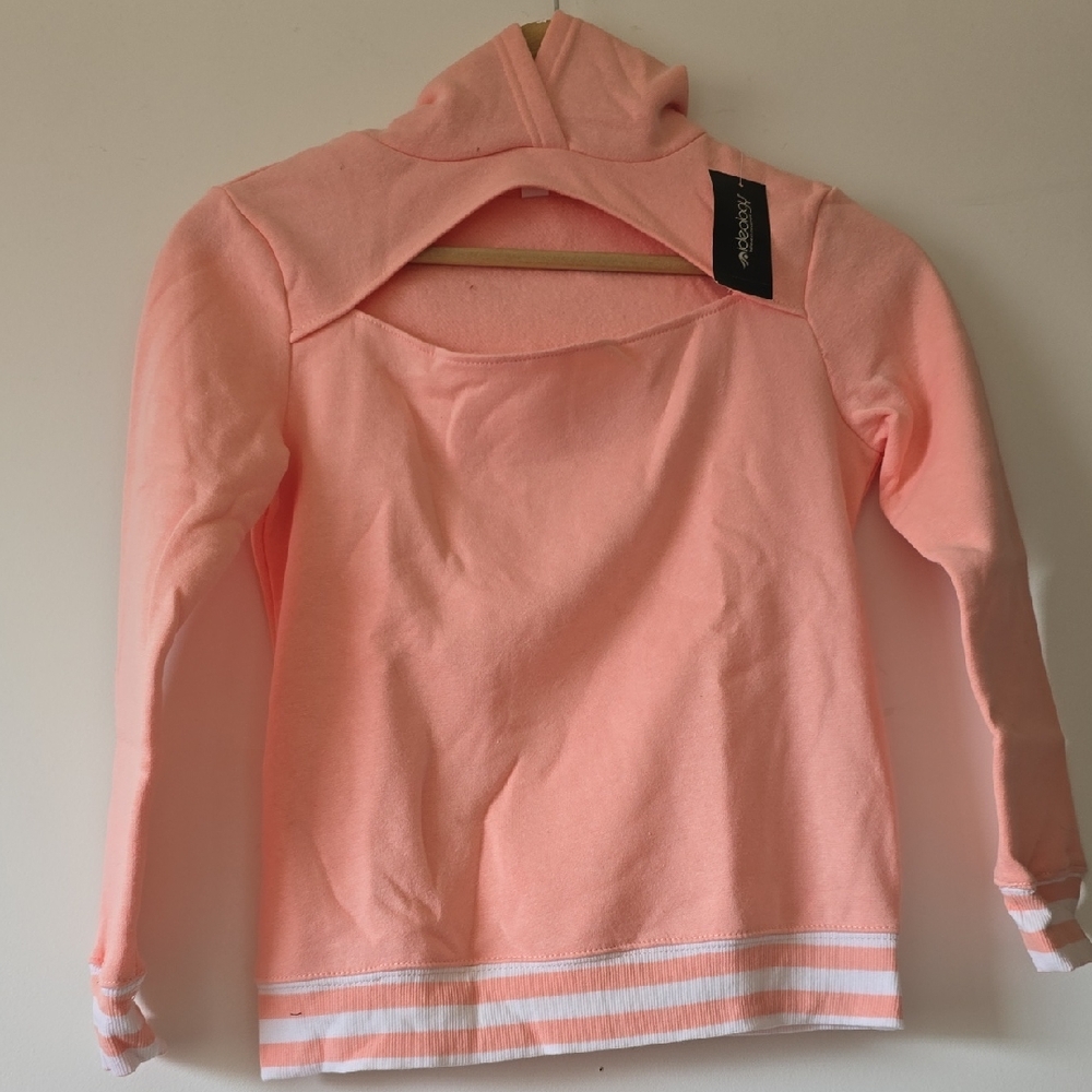 Ideology Pink Hooded Sweatshirt with Striped Hem Size M 10/12